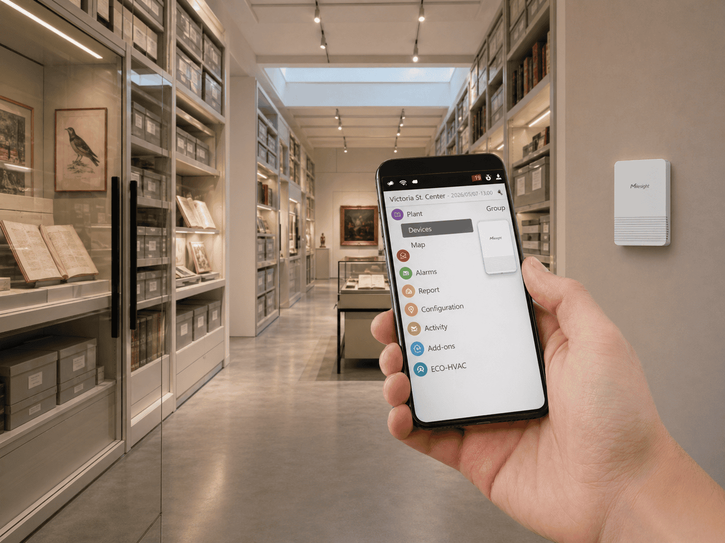 Akár telefononról is vezérlelhető felügyeleti rendszer, levéltári és gyűjteményi terekhez, riasztással és hosszú távon visszakereshető mérési adatokkal